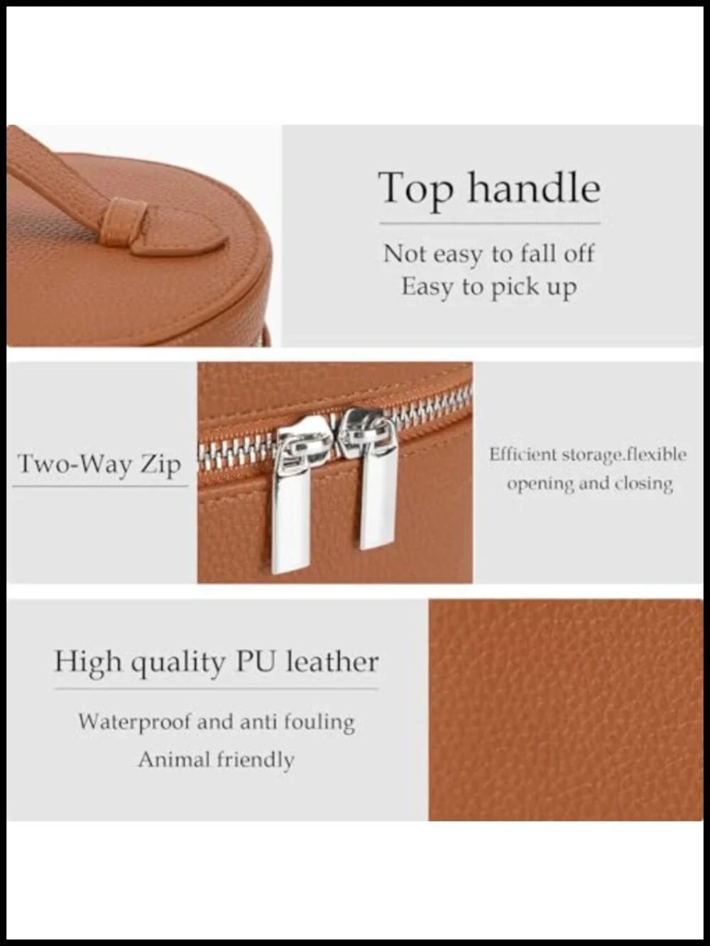 Faux Leather Makeup Organizer with Compartments, Standing Travel Bag with